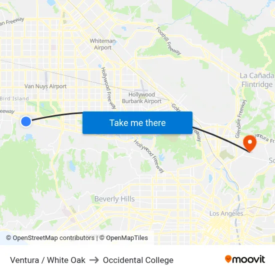 Ventura / White Oak to Occidental College map