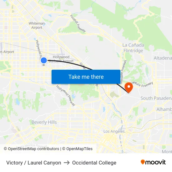 Victory / Laurel Canyon to Occidental College map