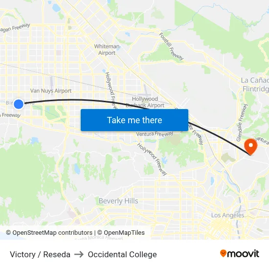 Victory / Reseda to Occidental College map