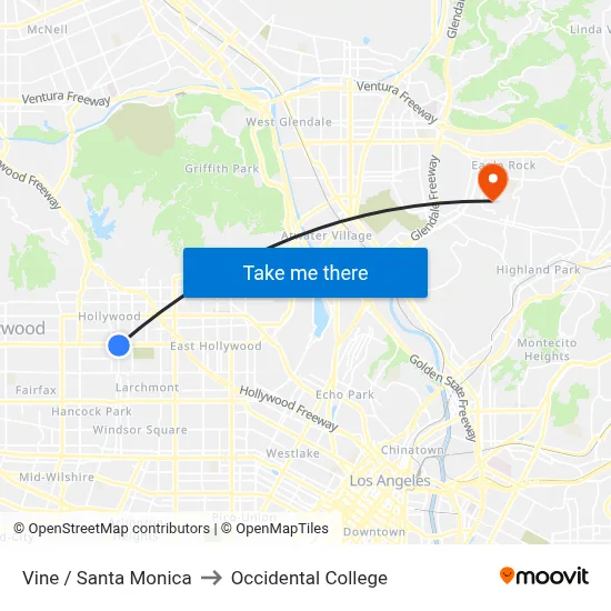 Vine / Santa Monica to Occidental College map