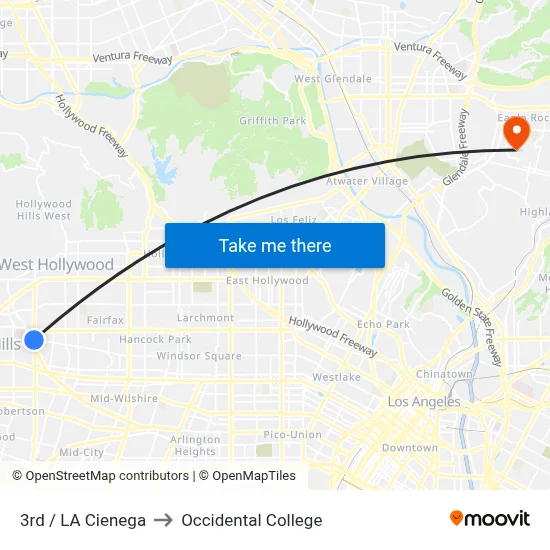 3rd / LA Cienega to Occidental College map