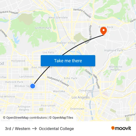 3rd / Western to Occidental College map