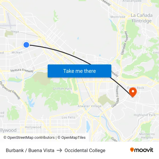 Burbank / Buena Vista to Occidental College map