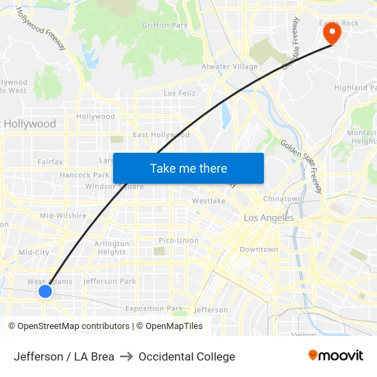 Jefferson / LA Brea to Occidental College map