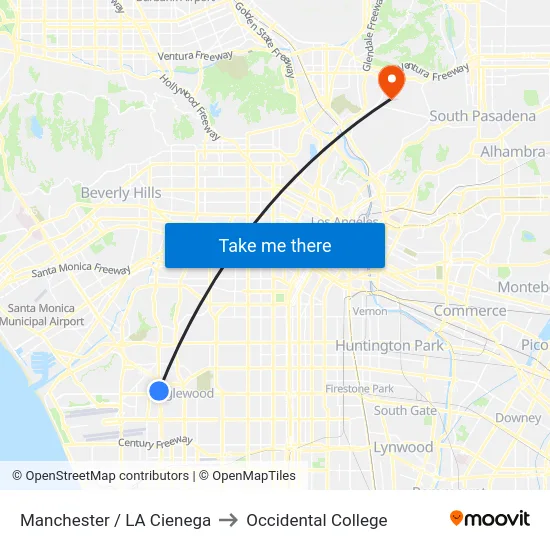 Manchester / LA Cienega to Occidental College map