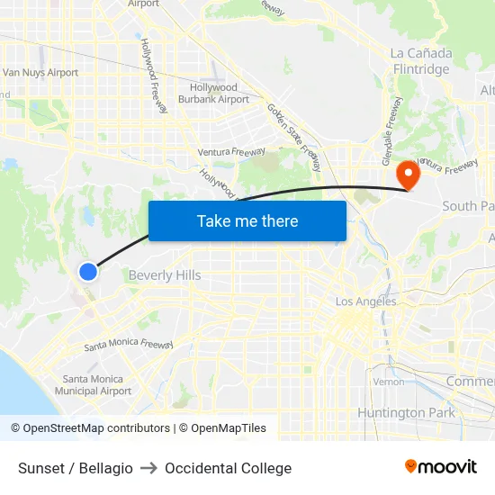 Sunset / Bellagio to Occidental College map