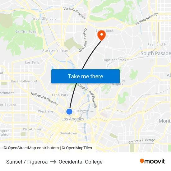 Sunset / Figueroa to Occidental College map