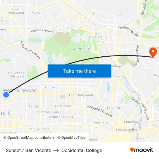 Sunset / San Vicente to Occidental College map