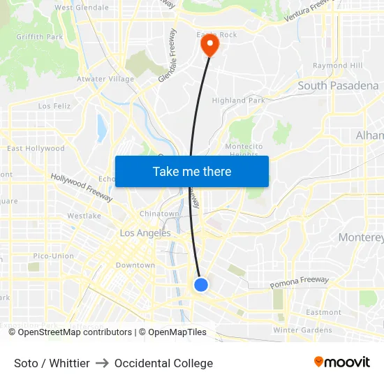 Soto / Whittier to Occidental College map