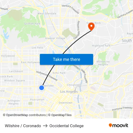 Wilshire / Coronado to Occidental College map