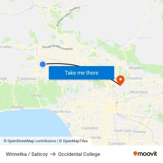 Winnetka / Saticoy to Occidental College map