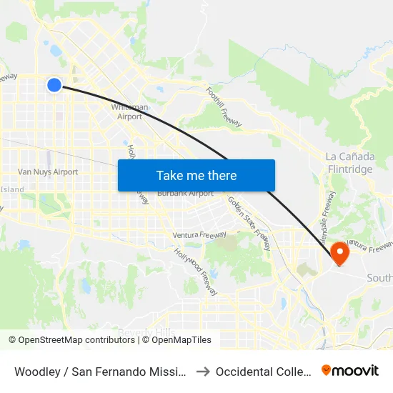 Woodley / San Fernando Mission to Occidental College map