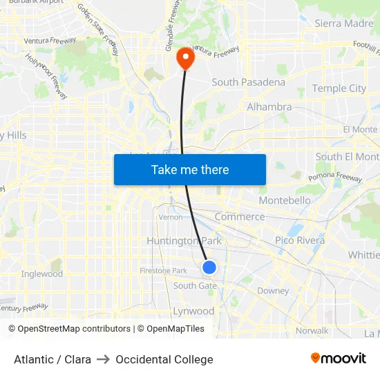 Atlantic / Clara to Occidental College map