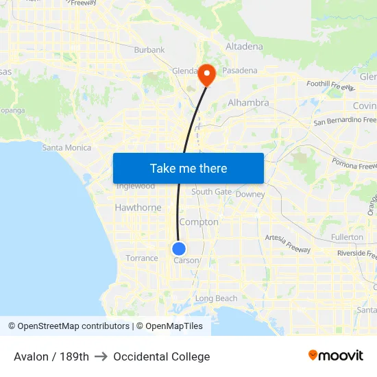 Avalon / 189th to Occidental College map