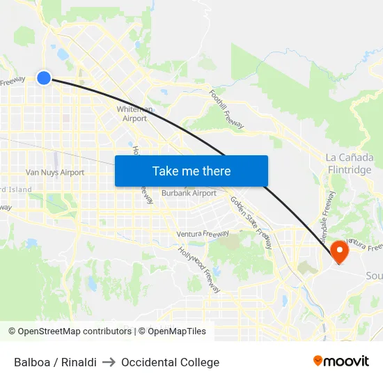 Balboa / Rinaldi to Occidental College map