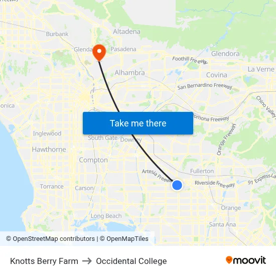 Knotts Berry Farm to Occidental College map