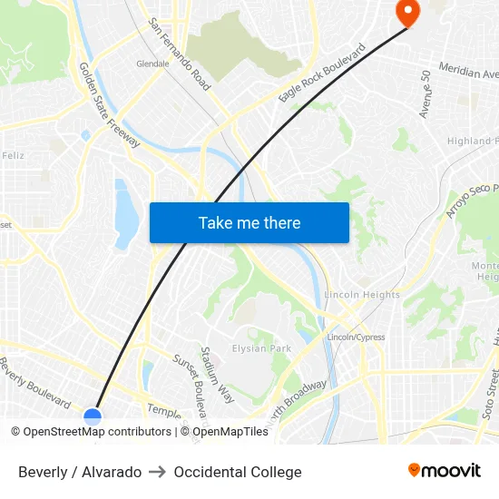 Beverly / Alvarado to Occidental College map