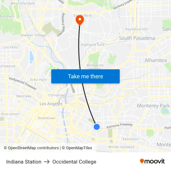 Indiana Station to Occidental College map