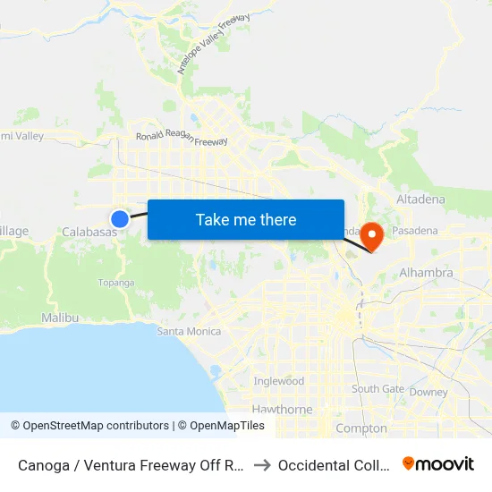 Canoga / Ventura Freeway Off Ramp to Occidental College map