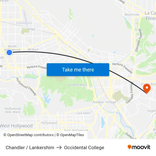 Chandler / Lankershim to Occidental College map