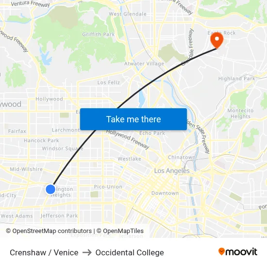 Crenshaw / Venice to Occidental College map