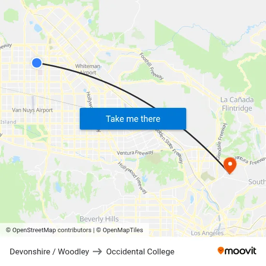 Devonshire / Woodley to Occidental College map