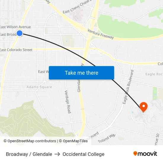 Broadway / Glendale to Occidental College map