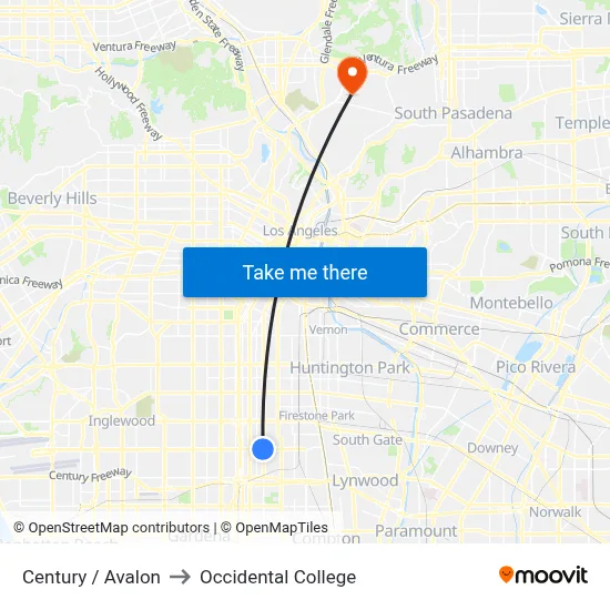 Century / Avalon to Occidental College map