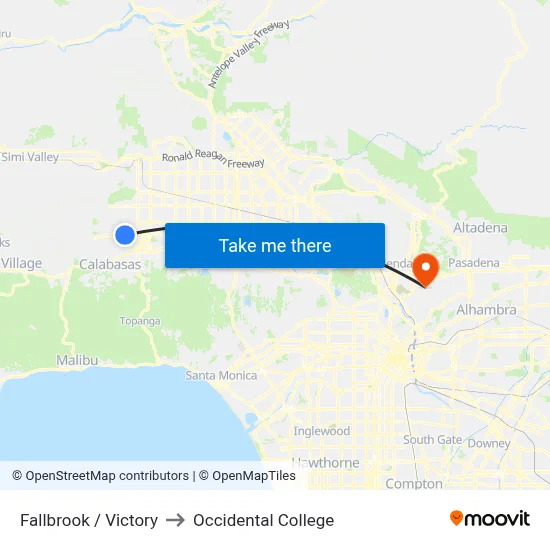 Fallbrook / Victory to Occidental College map