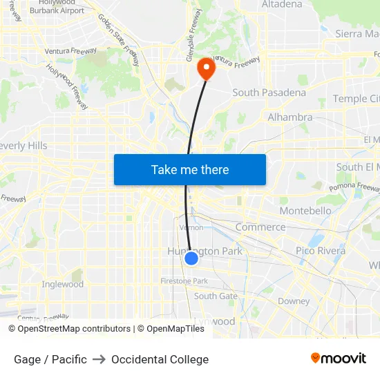 Gage / Pacific to Occidental College map