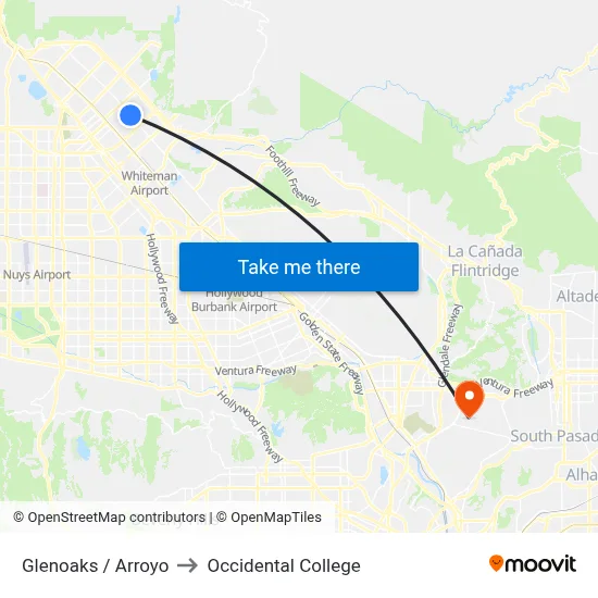 Glenoaks / Arroyo to Occidental College map