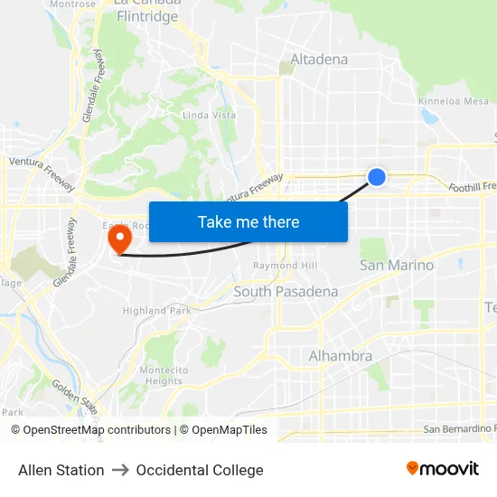 Allen Station to Occidental College map