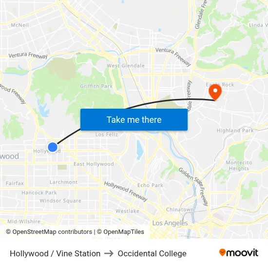 Hollywood / Vine Station to Occidental College map