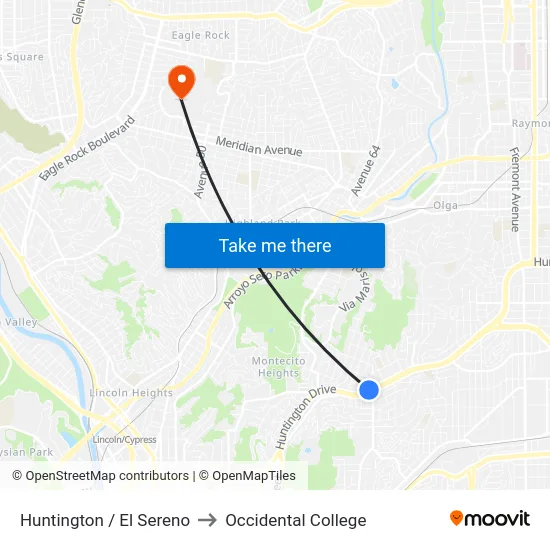 Huntington / El Sereno to Occidental College map