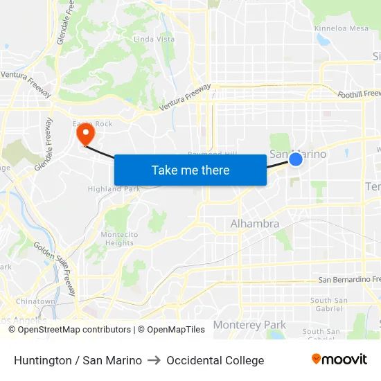 Huntington / San Marino to Occidental College map