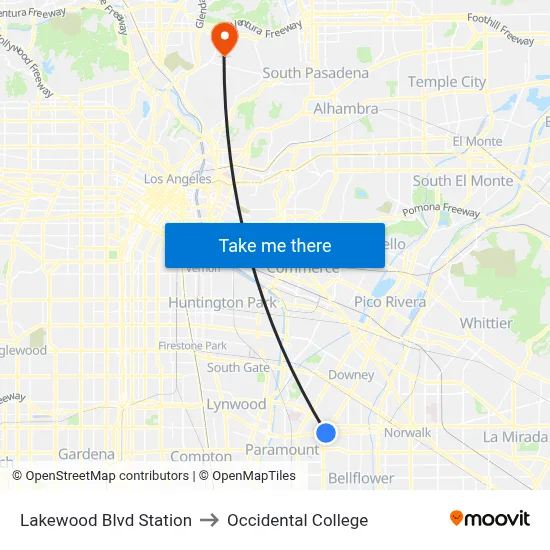 Lakewood Blvd Station to Occidental College map
