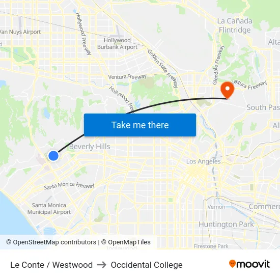 Le Conte / Westwood to Occidental College map