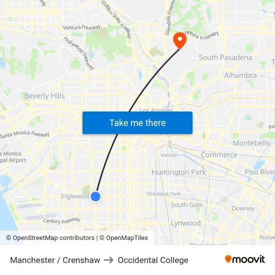 Manchester / Crenshaw to Occidental College map