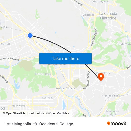 1st / Magnolia to Occidental College map