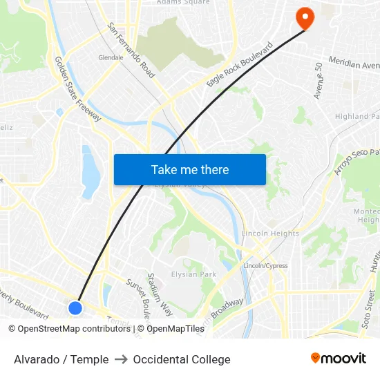 Alvarado / Temple to Occidental College map