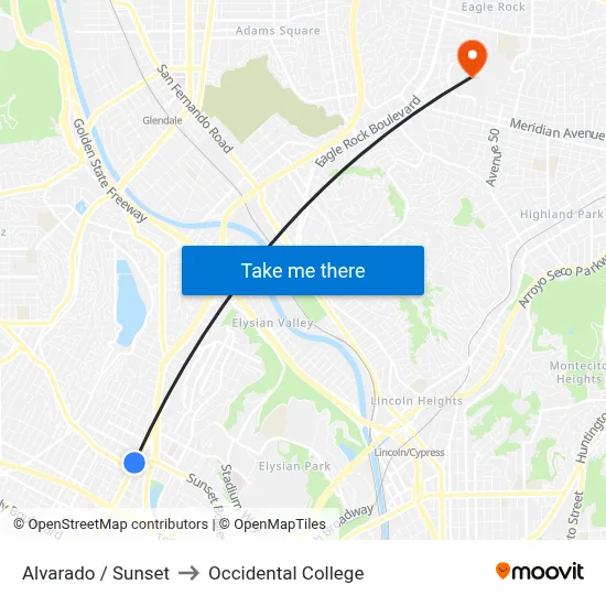 Alvarado / Sunset to Occidental College map