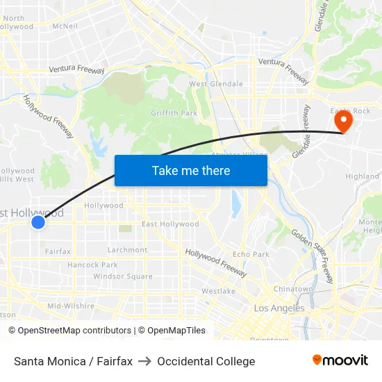 Santa Monica / Fairfax to Occidental College map
