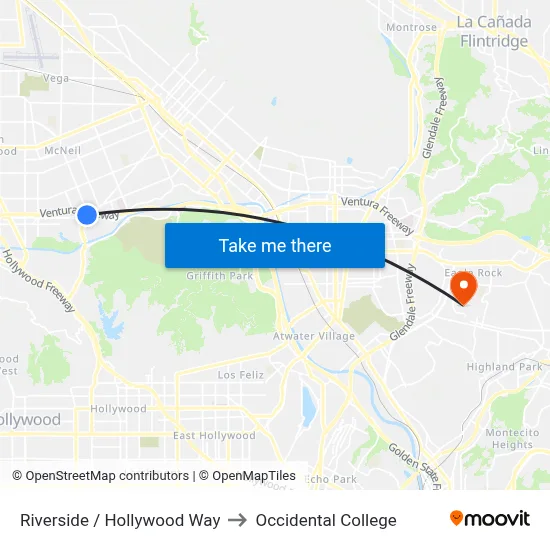 Riverside / Hollywood Way to Occidental College map