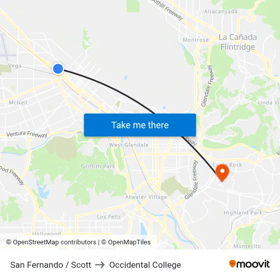 San Fernando / Scott to Occidental College map