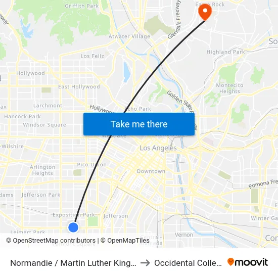 Normandie / Martin Luther King Jr to Occidental College map