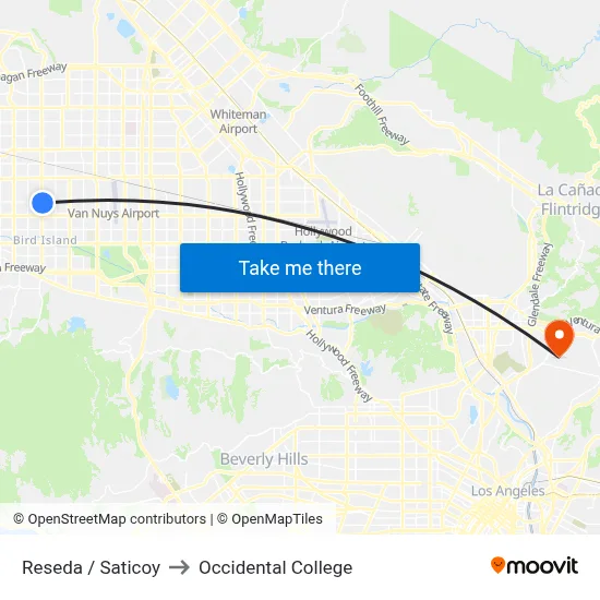 Reseda / Saticoy to Occidental College map