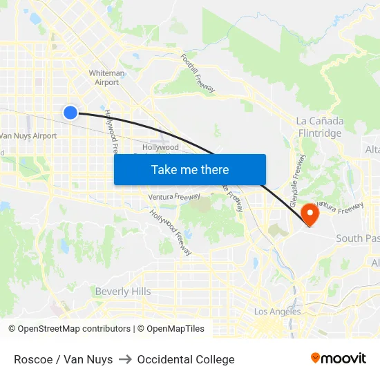 Roscoe / Van Nuys to Occidental College map