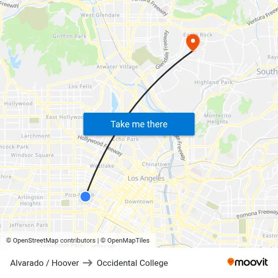 Alvarado / Hoover to Occidental College map