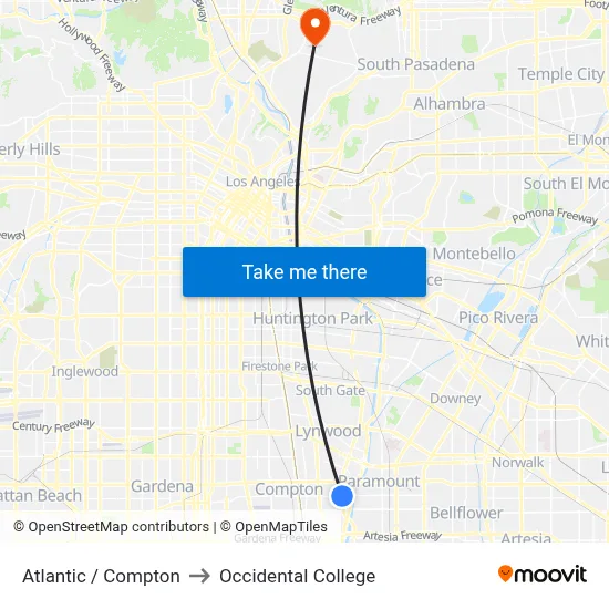 Atlantic / Compton to Occidental College map