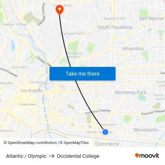 Atlantic / Olympic to Occidental College map